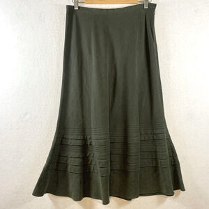 Womens Silk Linen Maxi Skirt Sz 8 Olive Quiet Luxury Boho Coastal Travel
